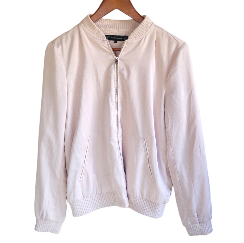 Zara Pink Full Zip Bomber Cropped Jacket Womens Small